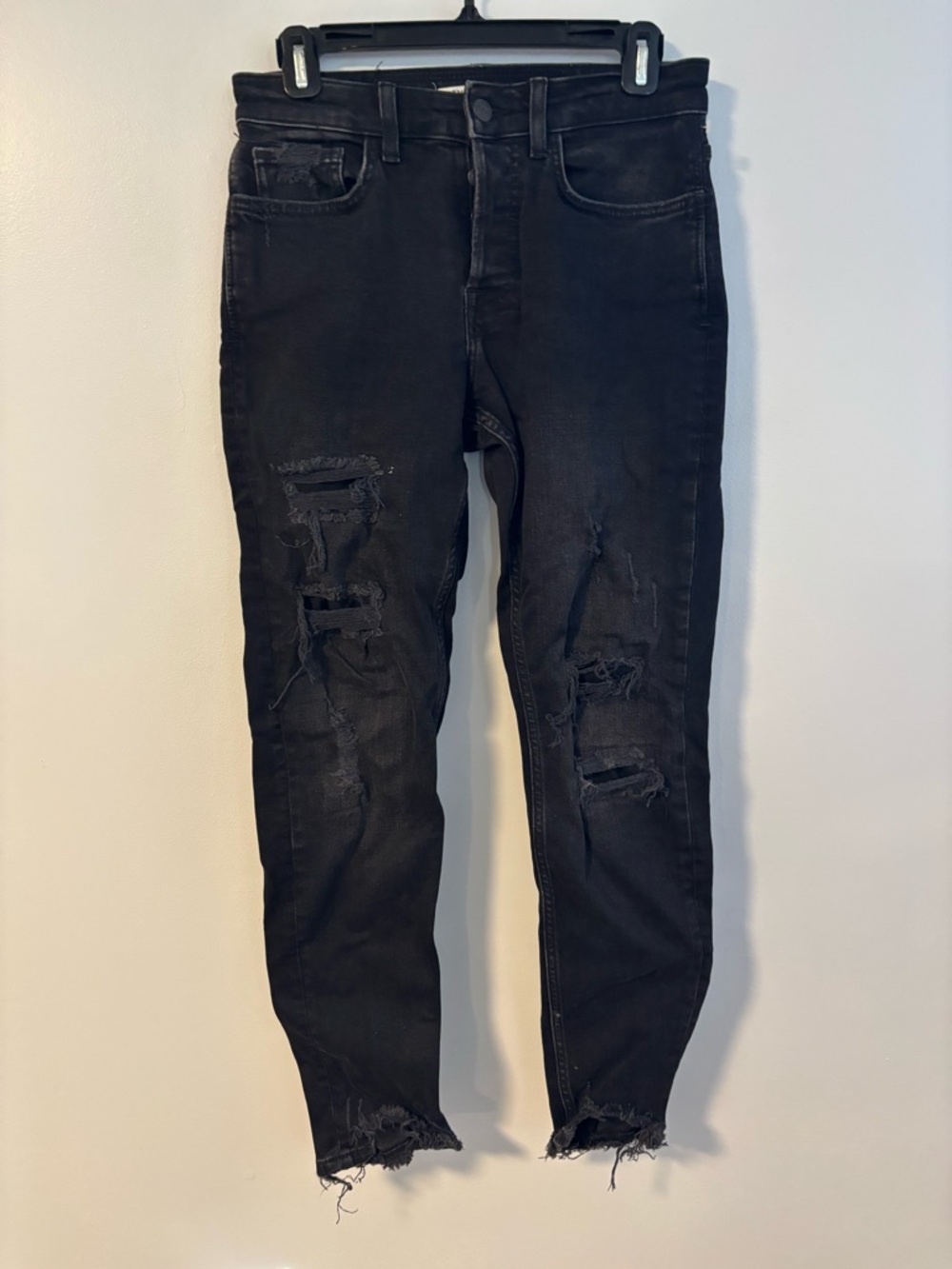 Zara black wash ripped distressed boyfriend denim Mom Jeans Size 30